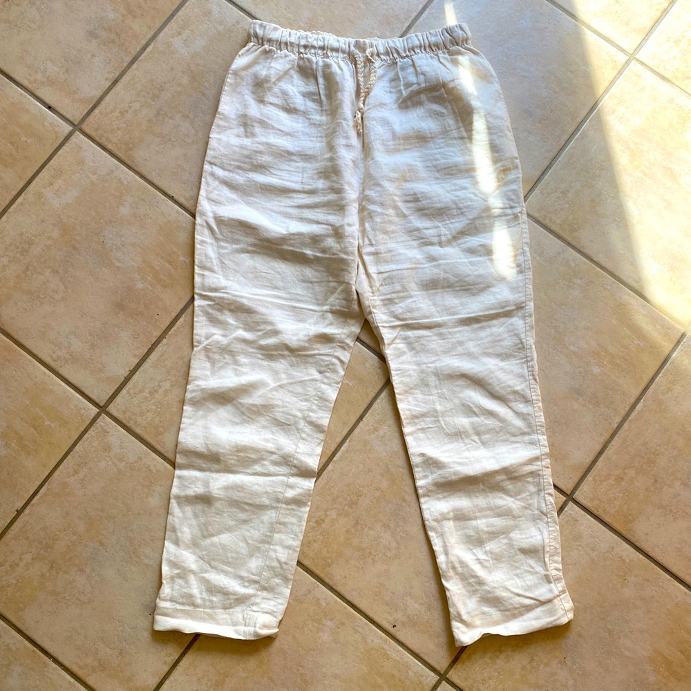 Zara Linen High Waist Drawstring Pants